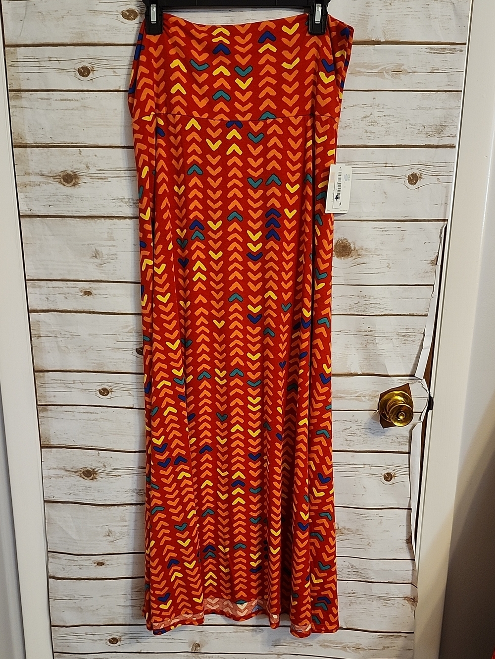 LuLaRoe Red Chevron Maxi Skirt with Yellow and Blue Accents - NWT